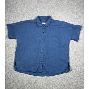 American Giant Linen Shirt - Women's Size Small - Nautical Blue Short Sleeve